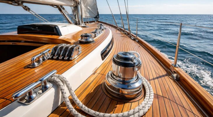 Équiper votre voilier avec pont en teck Iroko et accastillage inox Wichard pour la navigation