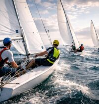 Voile sportive et régattes compétition avec équipement navigation pour dériveurs 470 et Laser olympiques