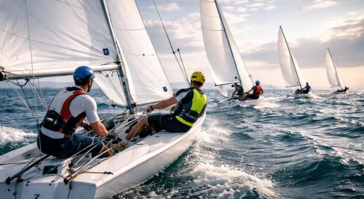 Voile sportive et régattes compétition avec équipement navigation pour dériveurs 470 et Laser olympiques