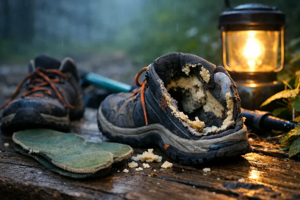 Une chaussure de marche s&rsquo;use de l&rsquo;intérieur avant la semelle